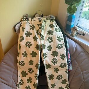 Cute green and white floral pattern jeans